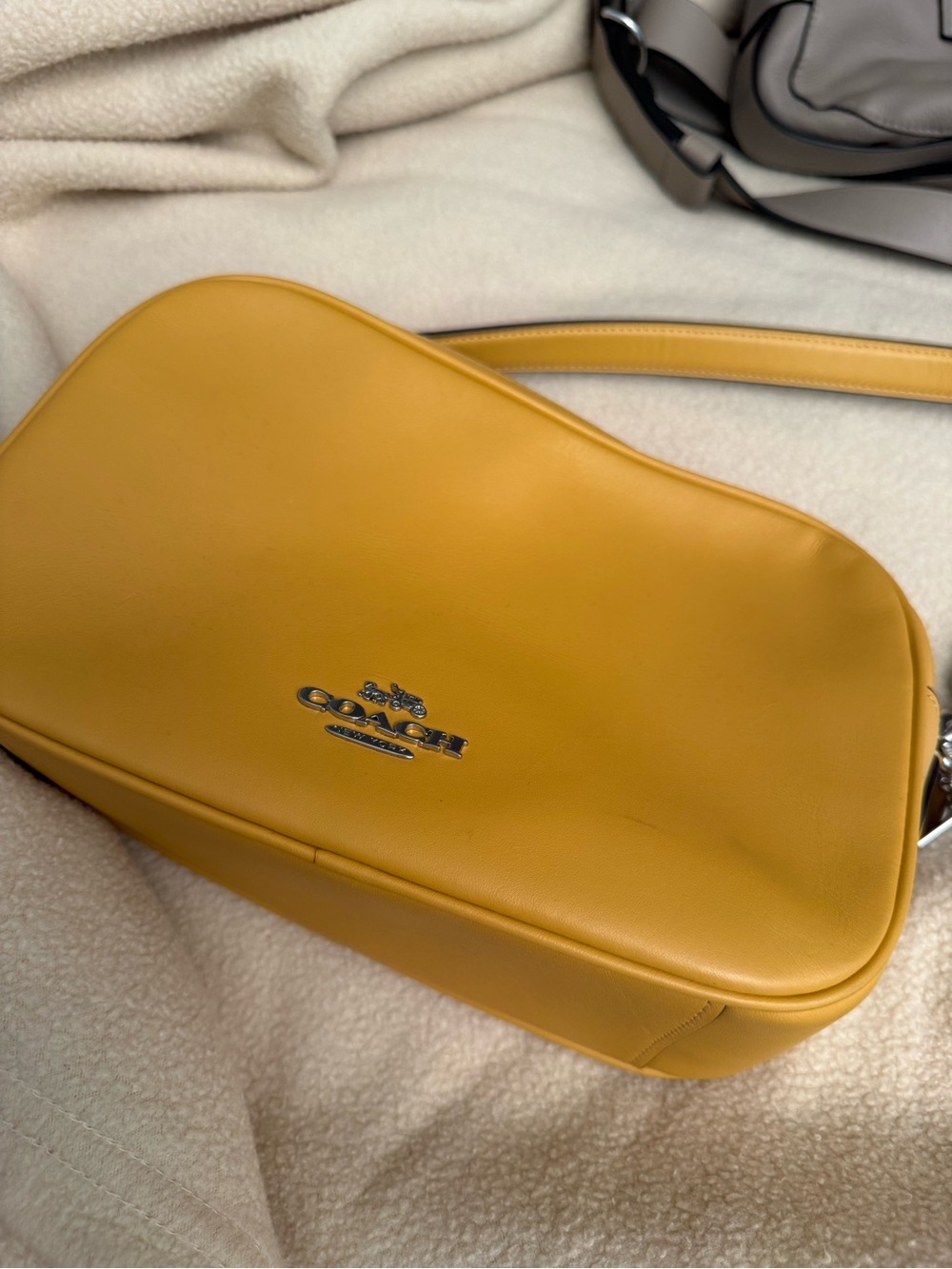Coach Jess Mustard Leather Crossbody with Silver Hardware